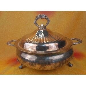 Vintage Leonard Silver Mfg Ornate Footed Round Serving Dish With Lid Made In USA